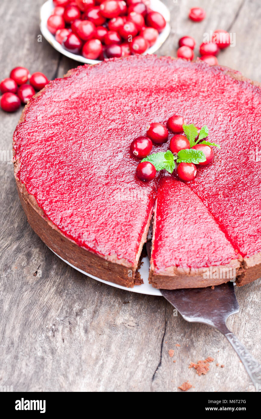 Delicious  cranberry cake with jellied and fresh cranberries for Christmas Stock Photo