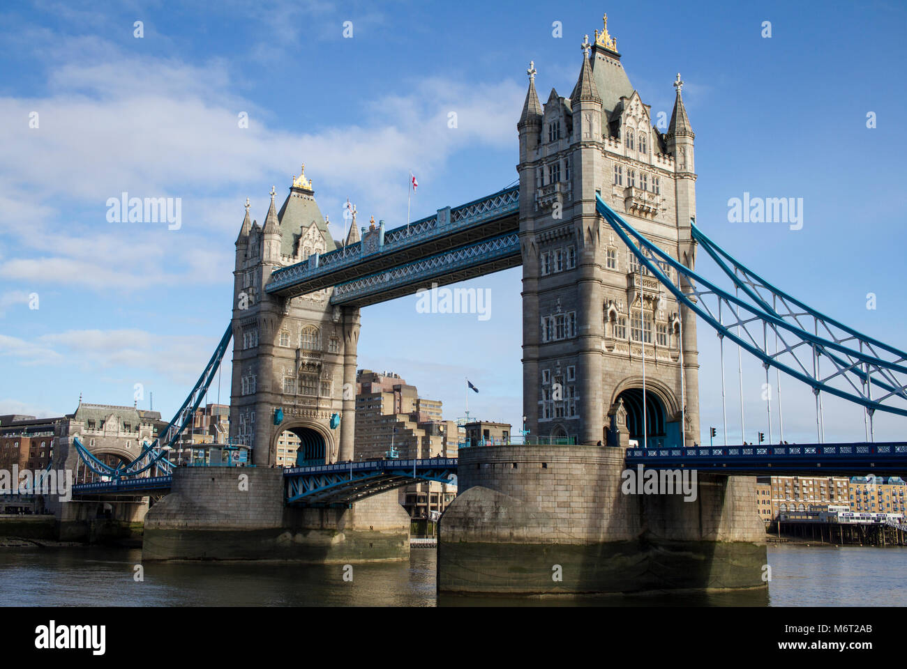The historic tower bridge in the London UK on a blue winter day Stock Photo