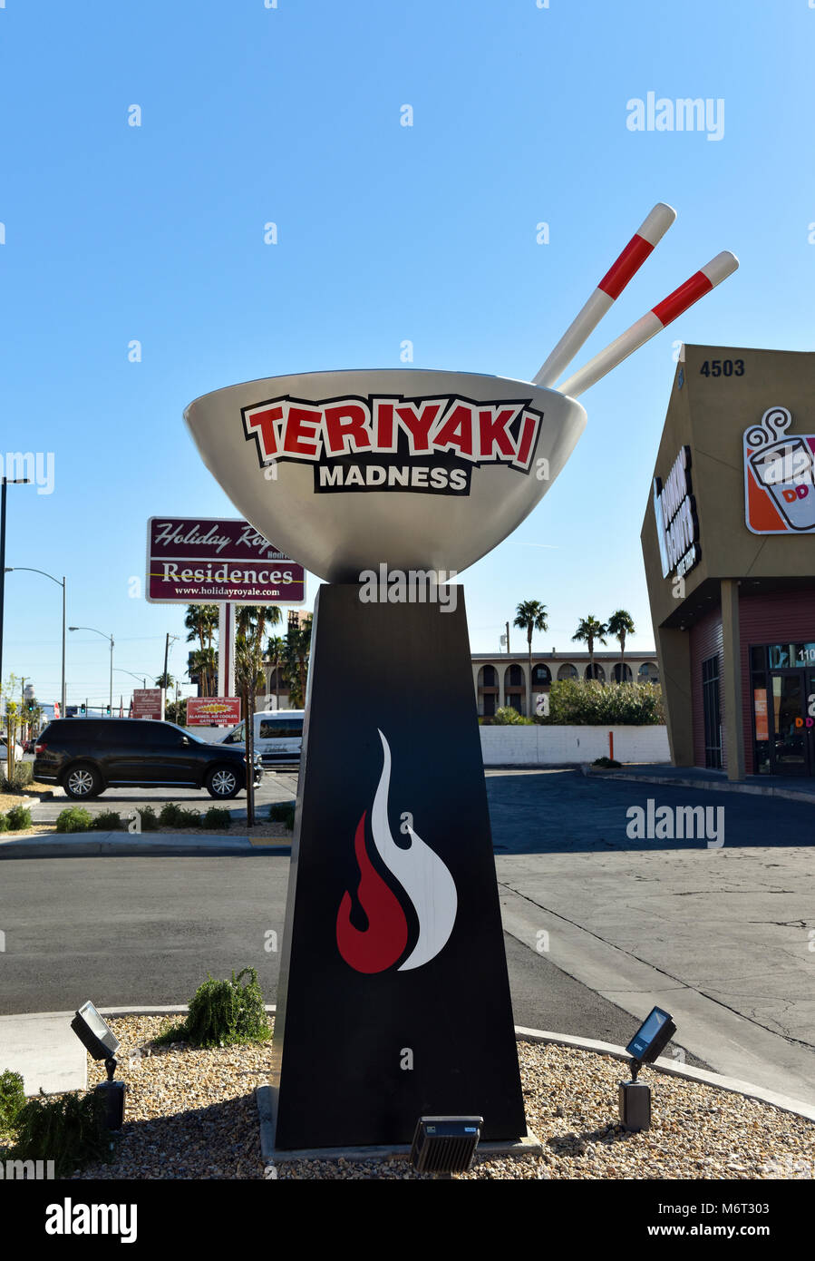 Teriyaki Madness unique storefront sign in Las Vegas, Nevada. Stock Photo