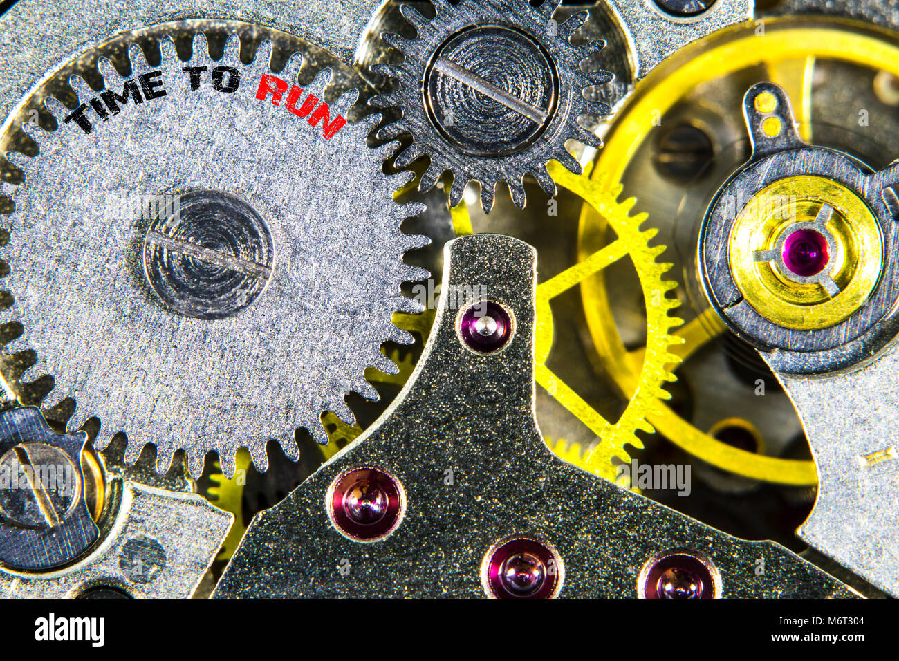 The clockwork old mechanical high resolution with words Time to run
