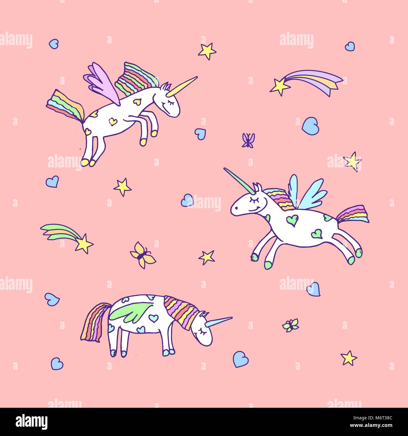 Vector set of cute cartoon unicorn. Illustration of unicorns Stock Vector