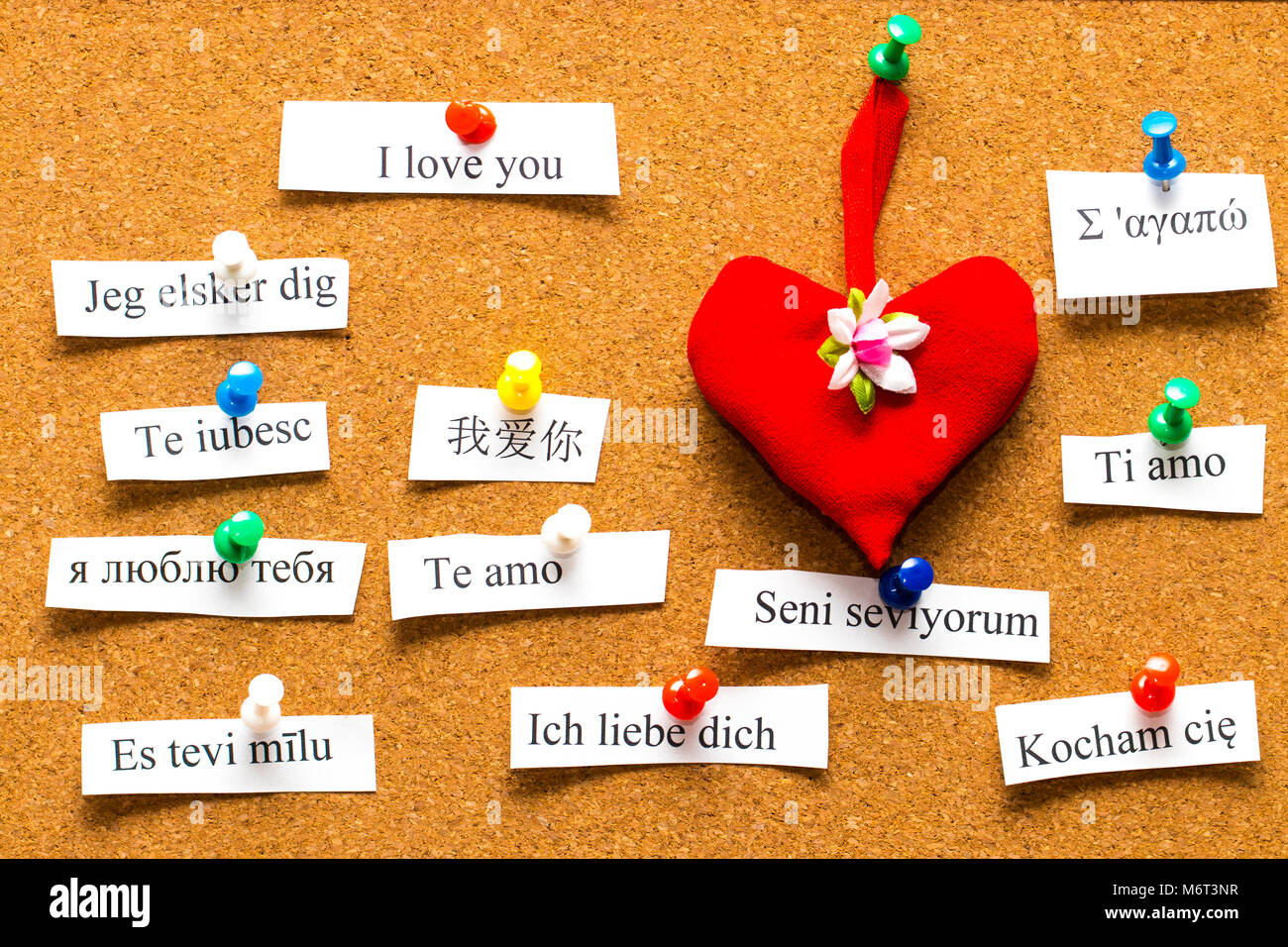I Love You. Words printed on papers in different languages Stock Photo