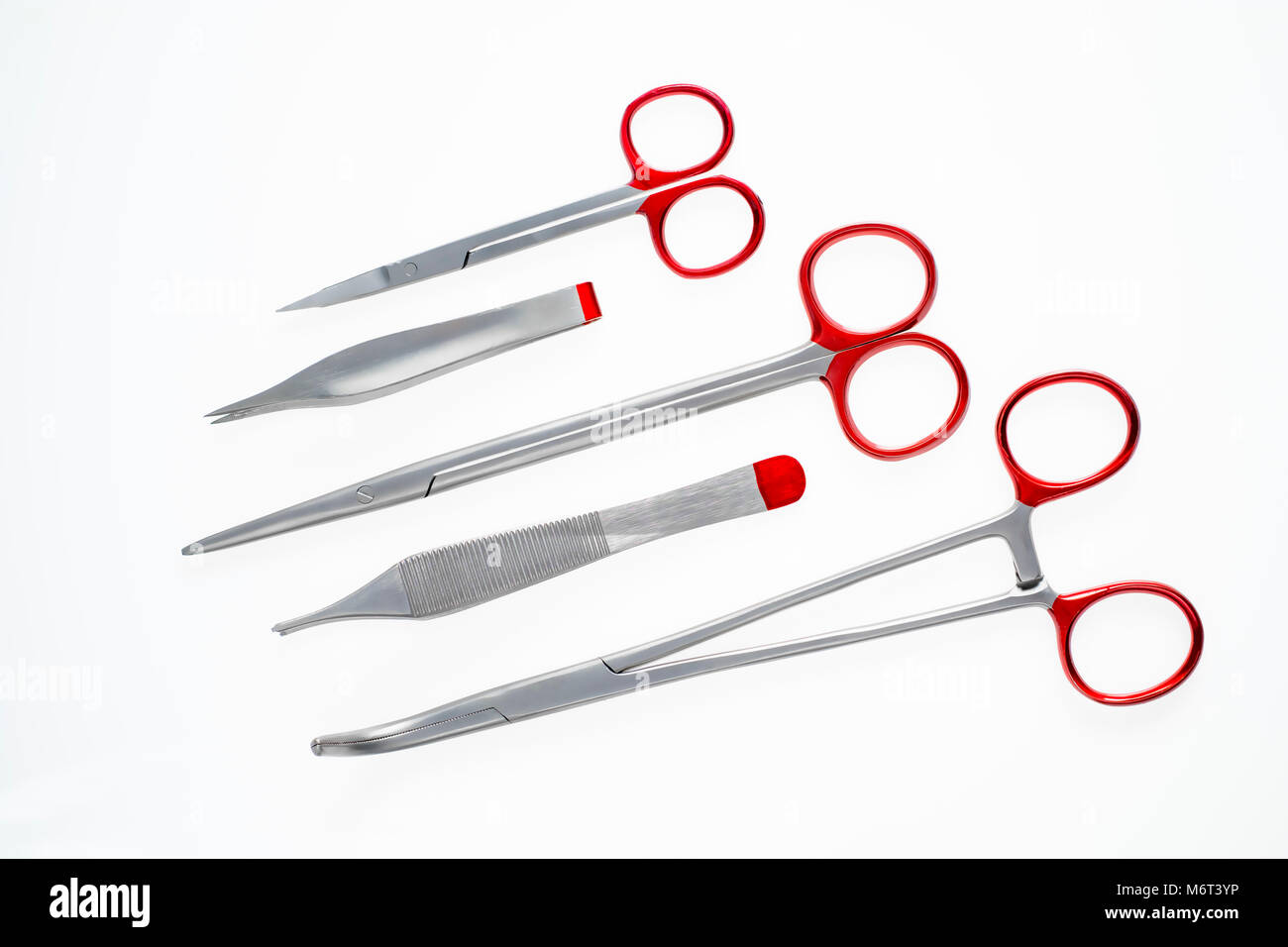 Diverse medical and surgery instruments isolated in white Stock Photo