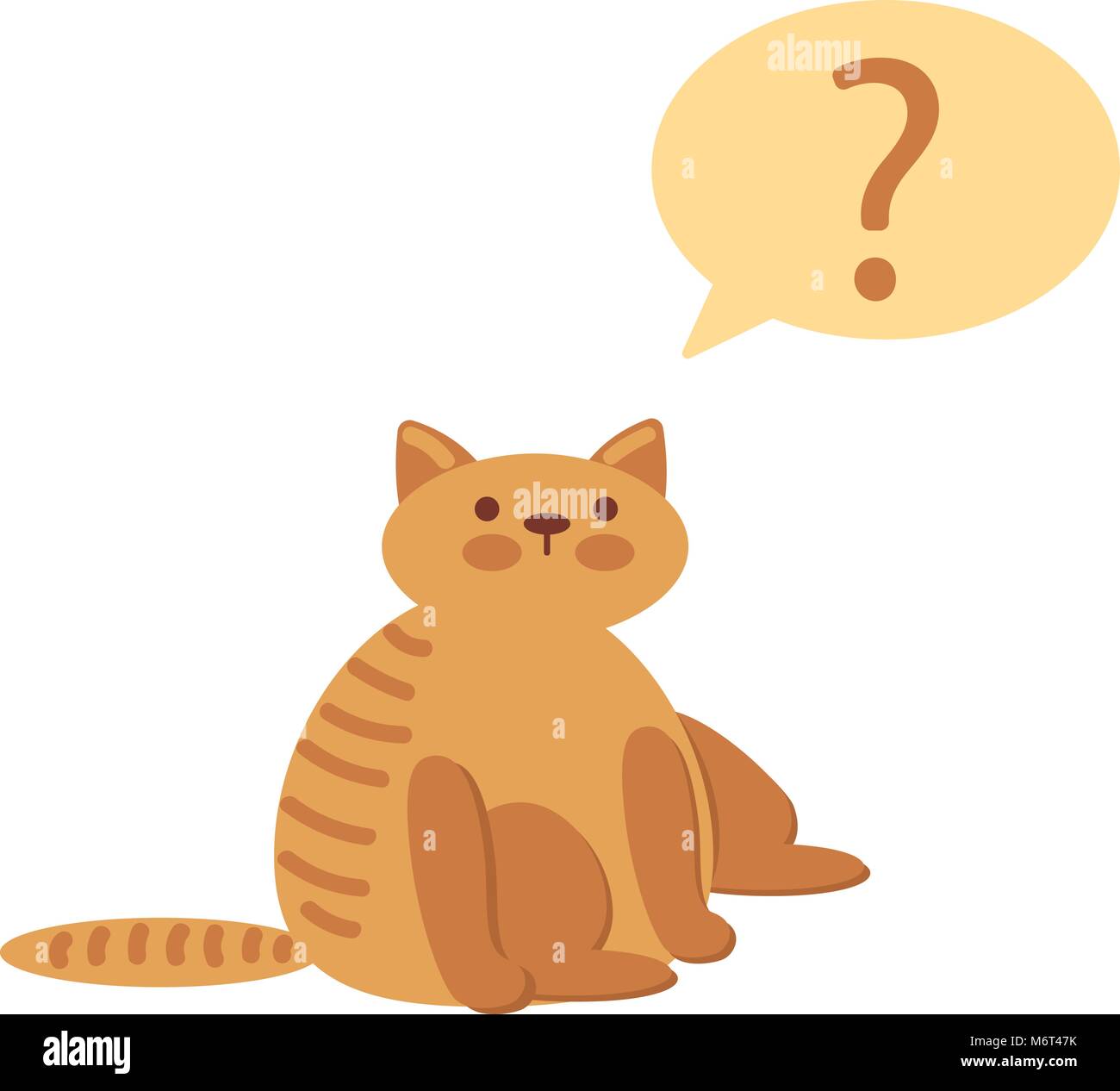 Thinking cat with questions mark above against white background Stock
