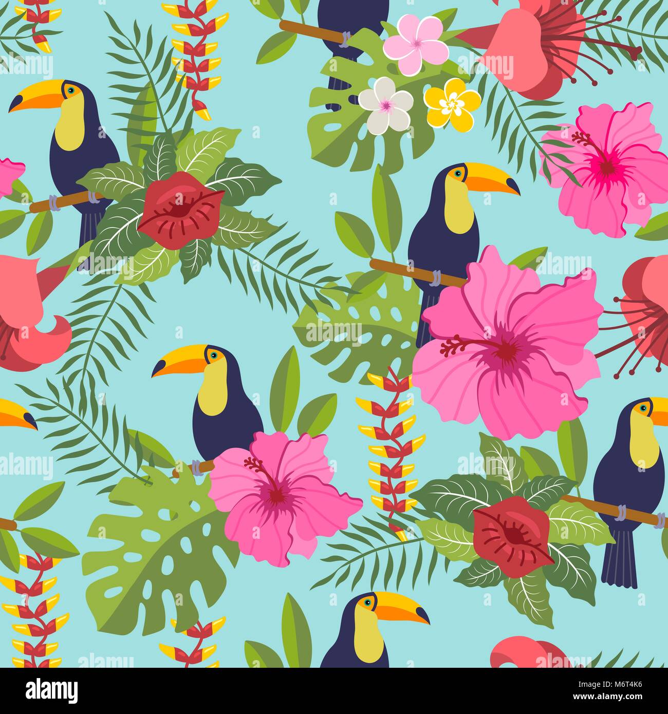 set of tropical flowers of leaves and birds Stock Vector Image & Art ...