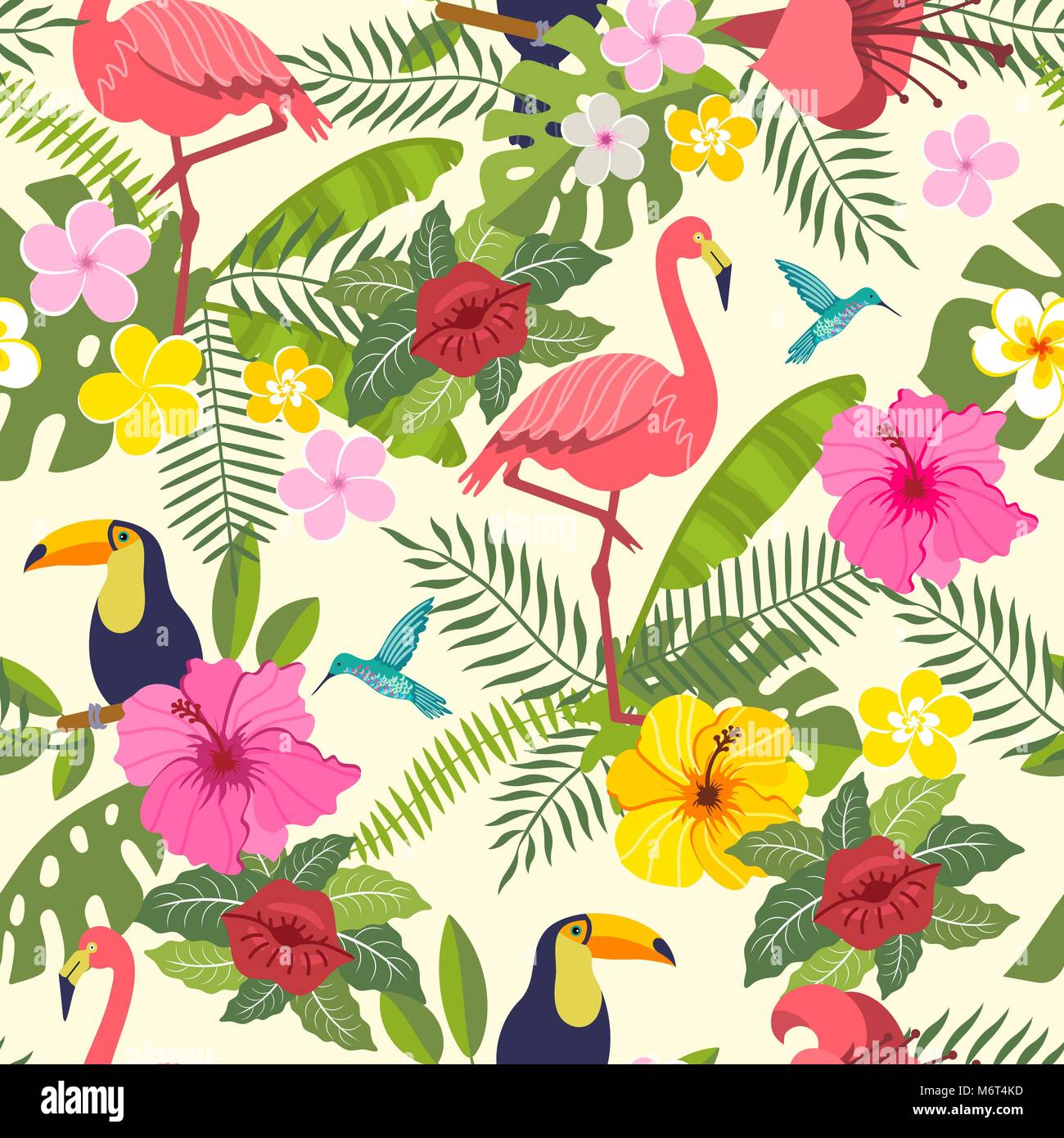 set of tropical flowers of leaves and birds Stock Vector Image & Art ...