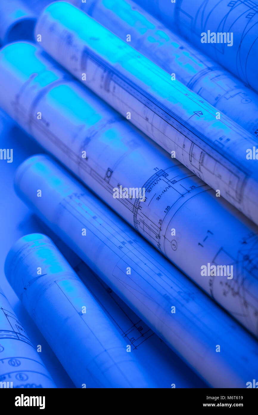 Blueprints. Architecture concept. Workplace of architect Stock Photo