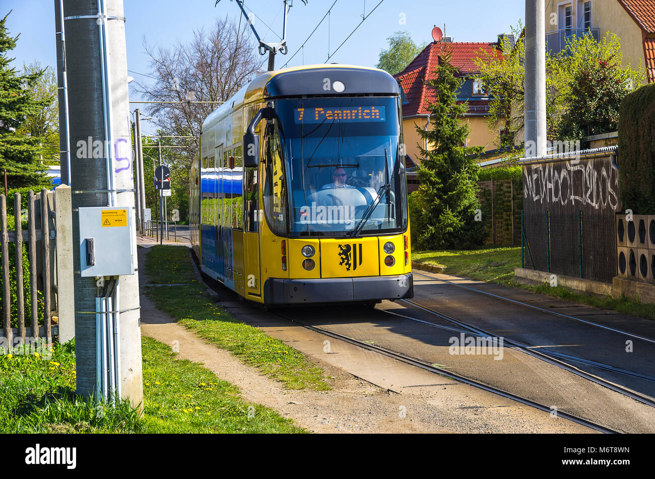 Tram line 7 at the final stop in Weixdorf, Dresden, Saxony, Germany. Stock Photo