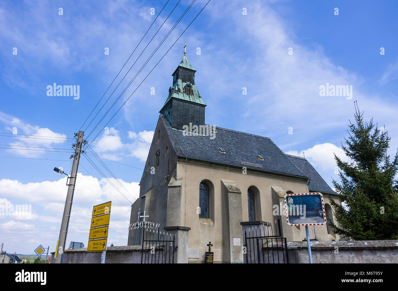 Church of the Sorbian village of Radibor near Bautzen, Saxony, Upper Lusatia, Germany. Stock Photo