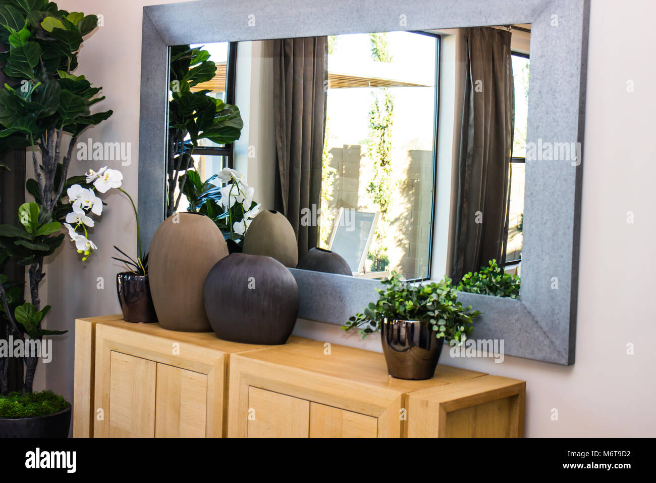 Entry Hutch With Mirror & Decorator Items Stock Photo Alamy