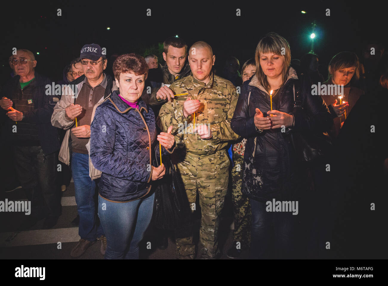 Ukraine, Chernobyl main square, 2016 April 25th: People celebrating the 30th anniversary of the Chernobyl nuclear disaster Photo: Alessandro Bosio Stock Photo