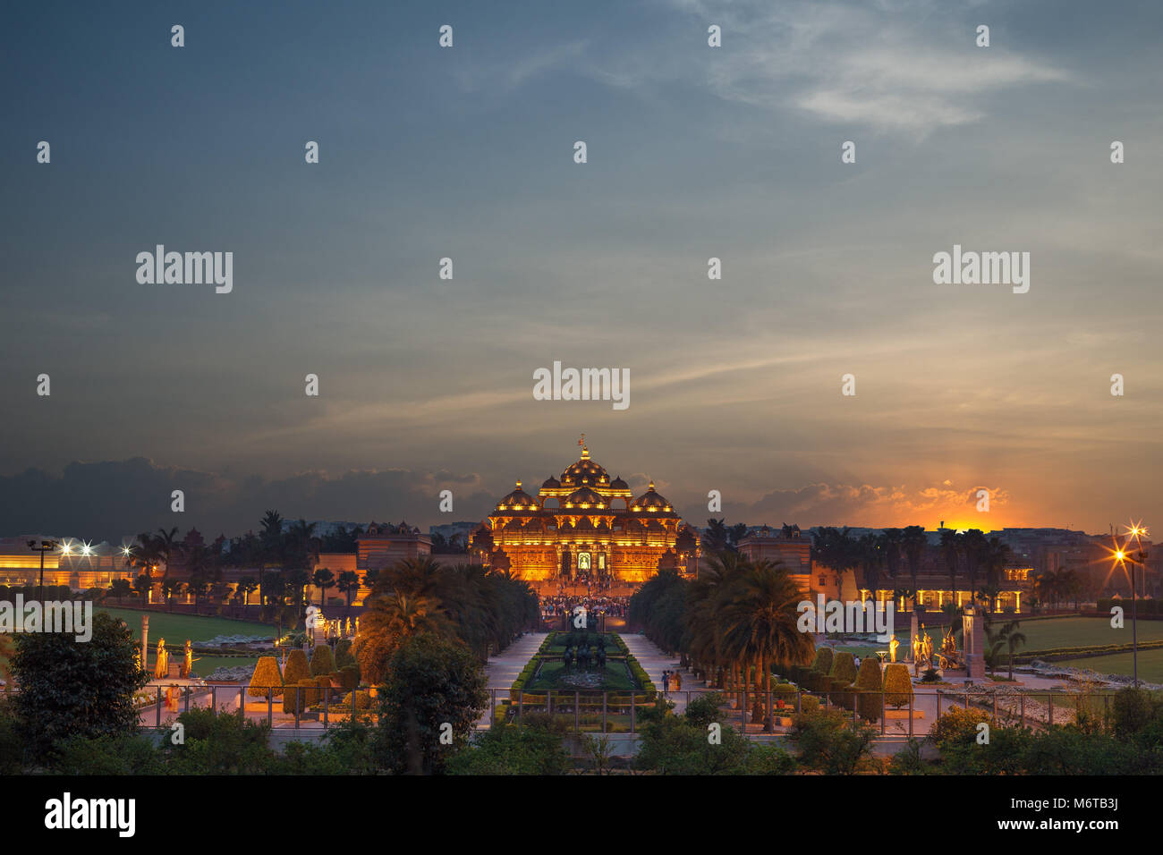 night view of akshardham temple in delhi, india Stock Photo