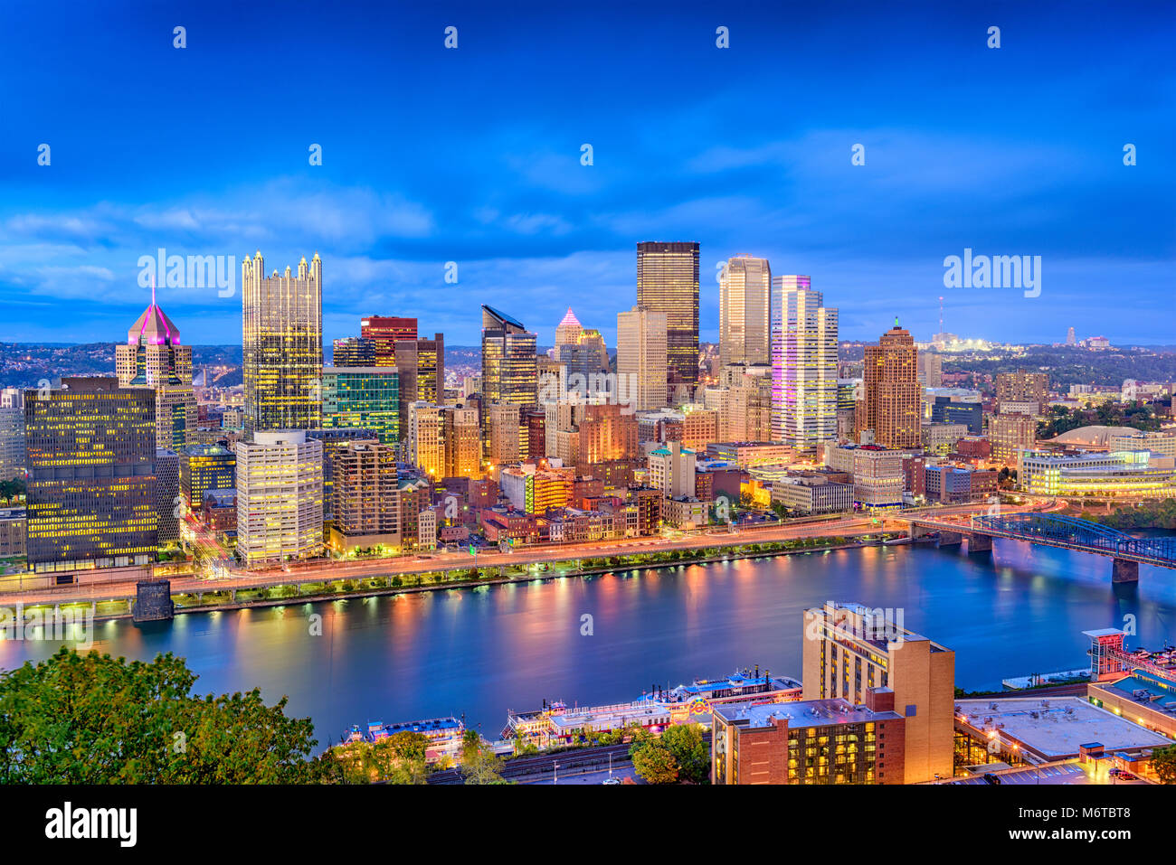 Pittsburgh, Pennsylvania, USA skyline over the Monongahela River. Stock Photo