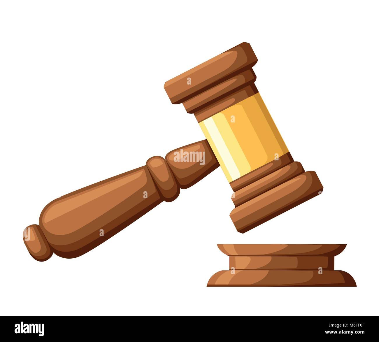 Judge wood hammer. Gavel in cartoon style. Ceremonial mallet for