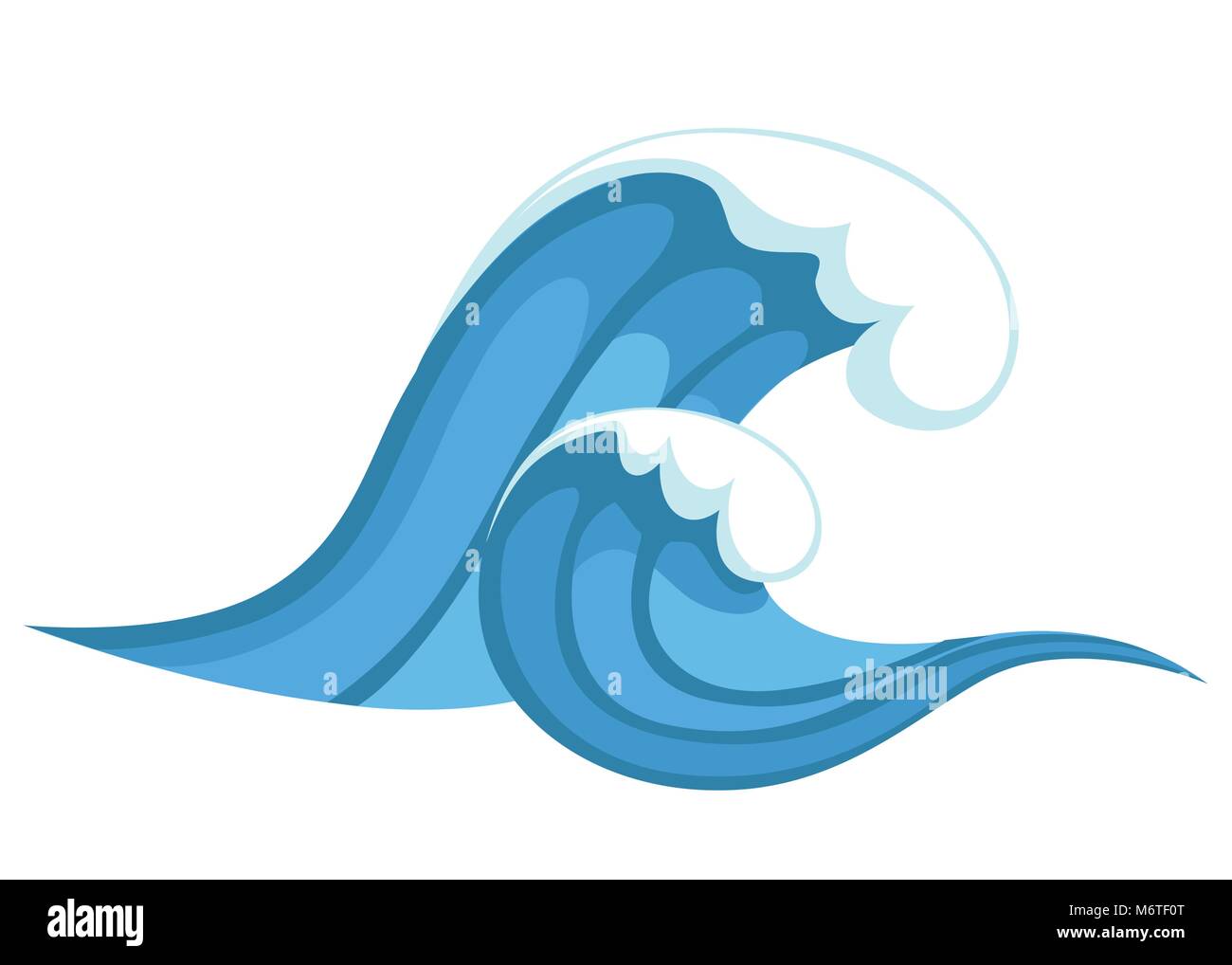 Tsunami wave. Big blue sea wave in cartoon style. Cataclysm color icon. Vector illustration isolated on white background. Web site page and mobile app Stock Vector