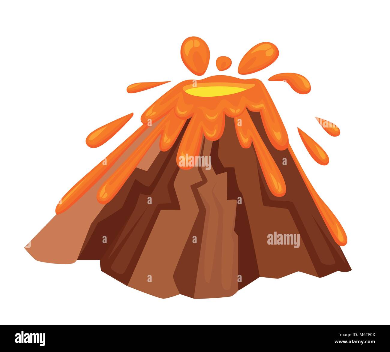 Volcano eruption with hot lava illustration. Geological disasters in cartoon style. Cataclysm color icon. Vector illustration isolated on white backgr Stock Vector