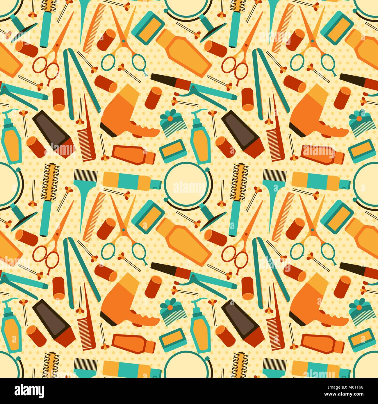 Hairdressing Tools Seamless Pattern In Retro Style Stock Vector Image