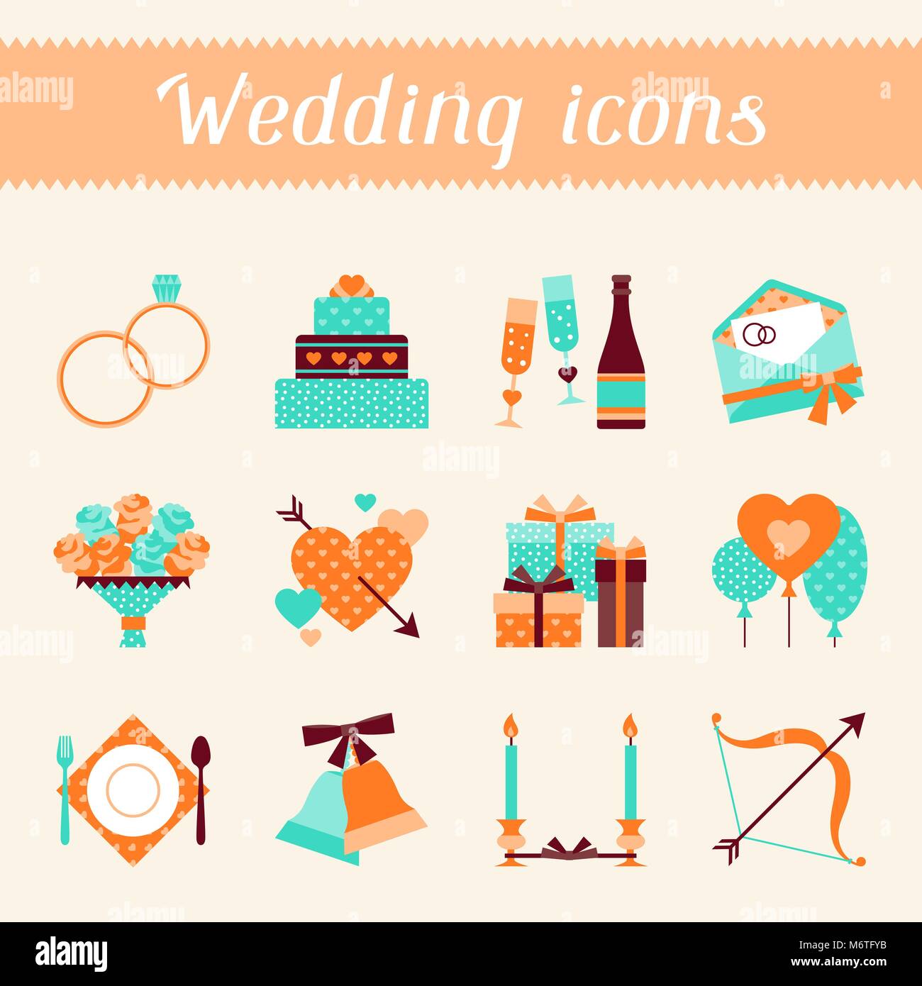 Set of retro wedding icons and design elements Stock Vector Image & Art ...