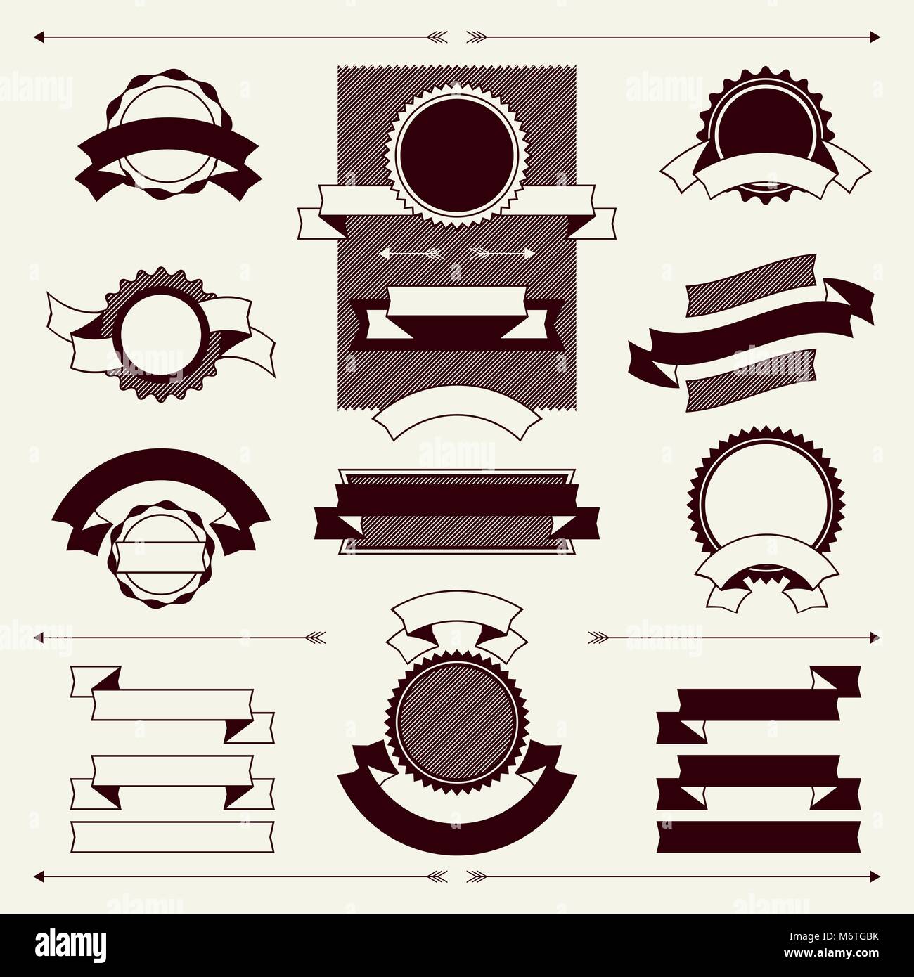 Collection of labels and ribbons in retro vintage style Stock Vector