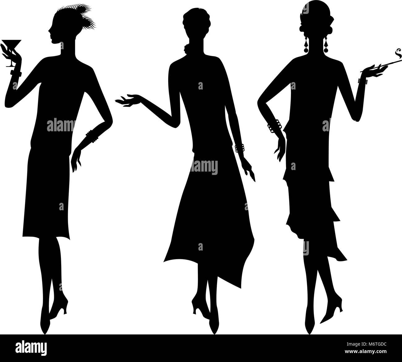 Silhouettes of beautiful girl 1920s style Stock Vector
