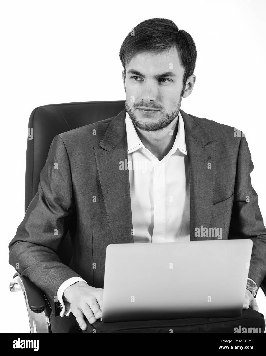 Man focused on laptop Black and White Stock Photos & Images - Alamy
