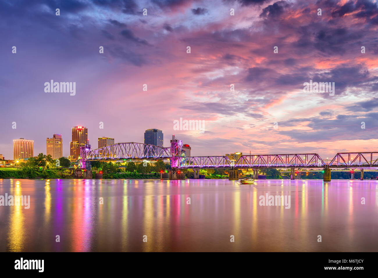 Little Rock, Arkansas, USA downtown skyline on the Arkansas River Stock