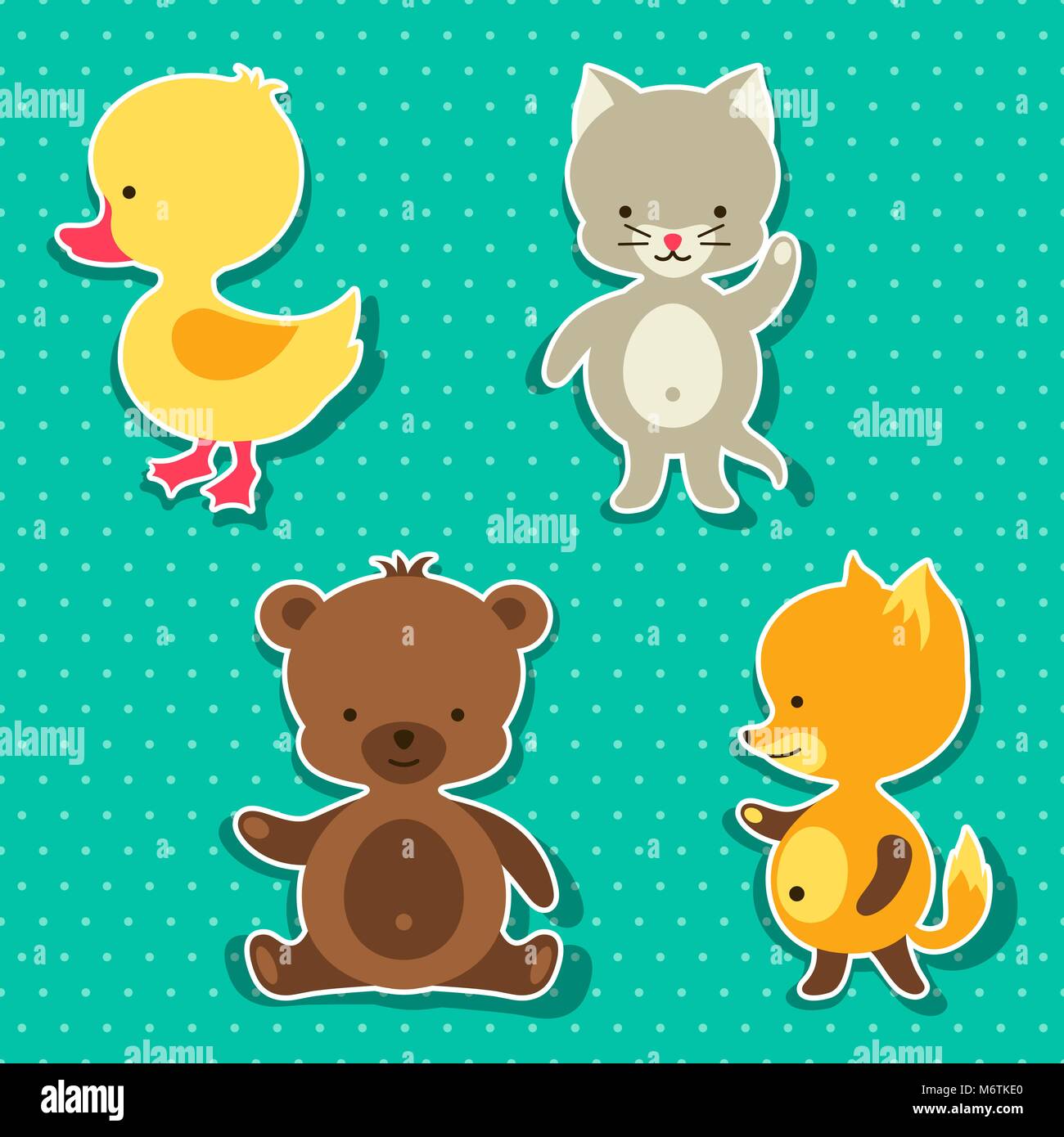 Little cute baby cat, bear, fox and duck stickers Stock Vector Image & Art  - Alamy