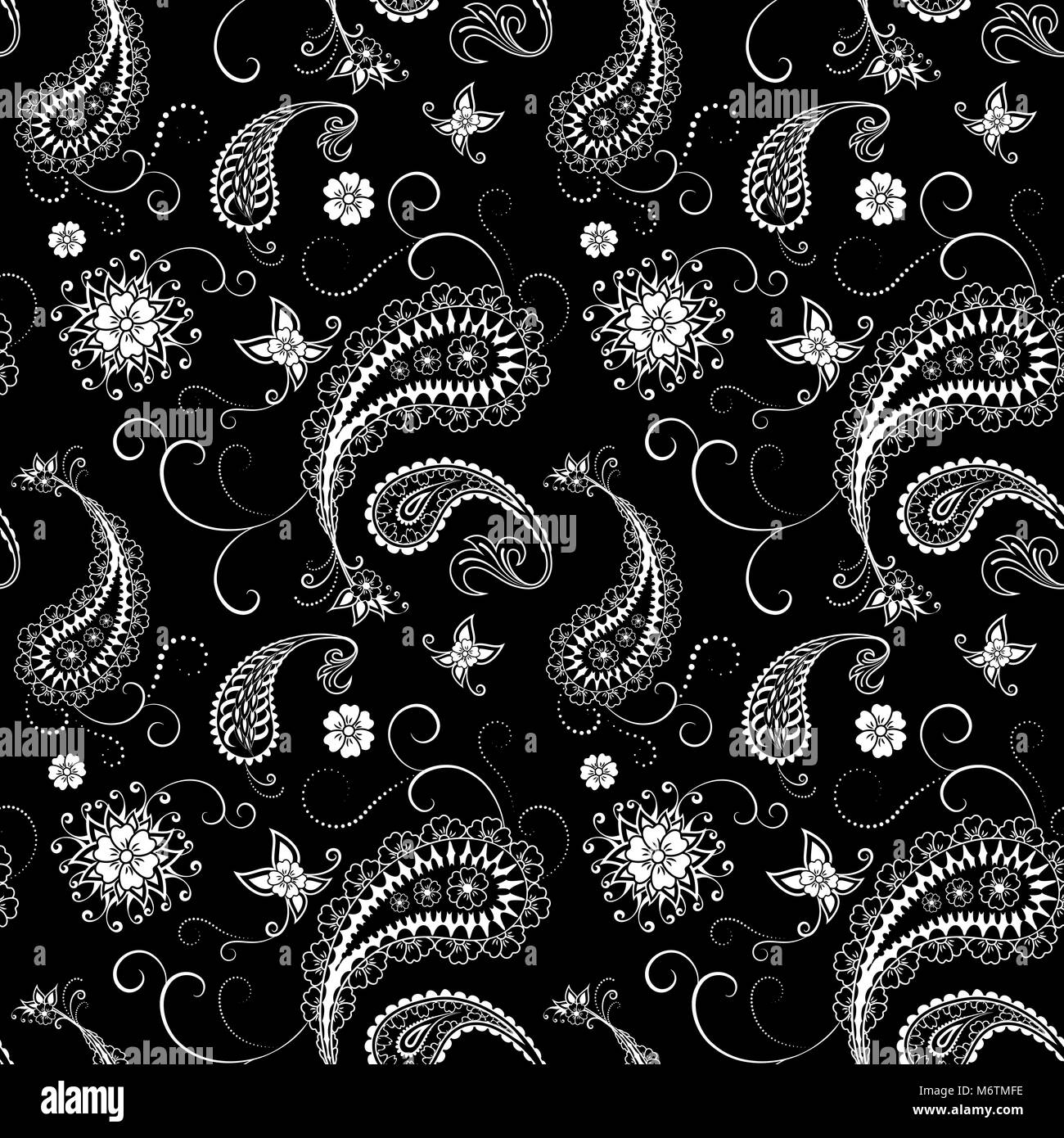 Paisley pattern , black and white seamless background Stock Vector