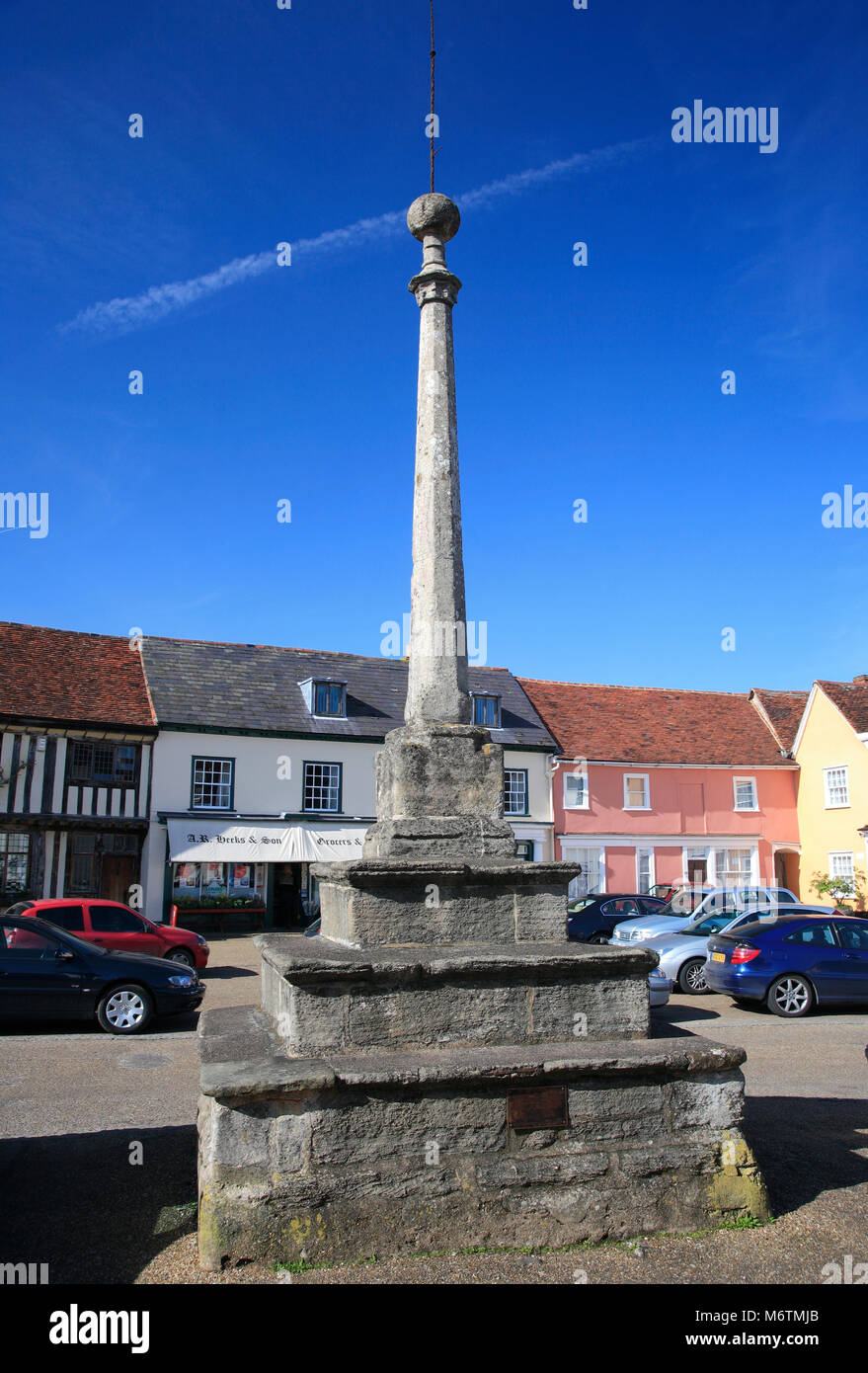 The market cross, Market square, Lavenham village, Suffolk County, England, Britain. Stock Photo