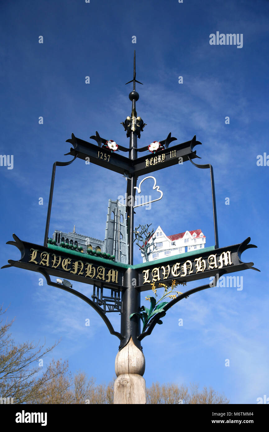 Tourist Information Sign, Lavenham village, Suffolk County, England, UK Stock Photo
