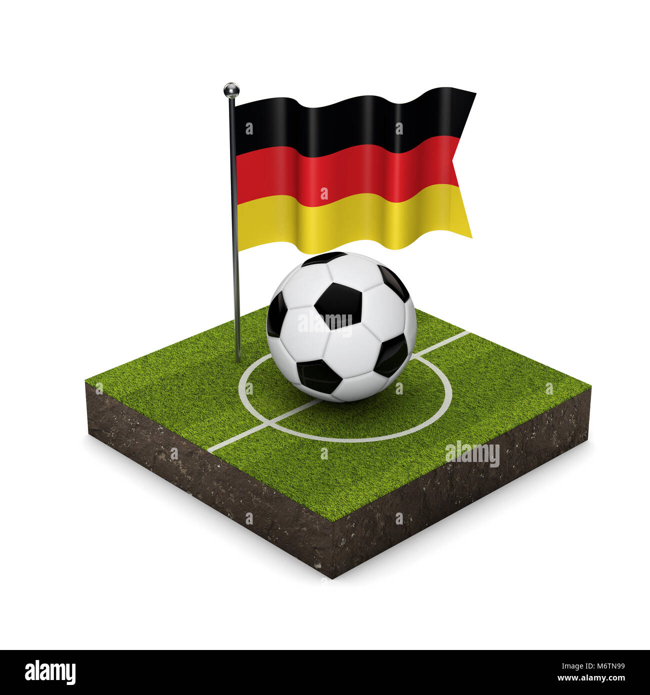 Germany flag football concept. Flag, ball and soccer pitch isometric