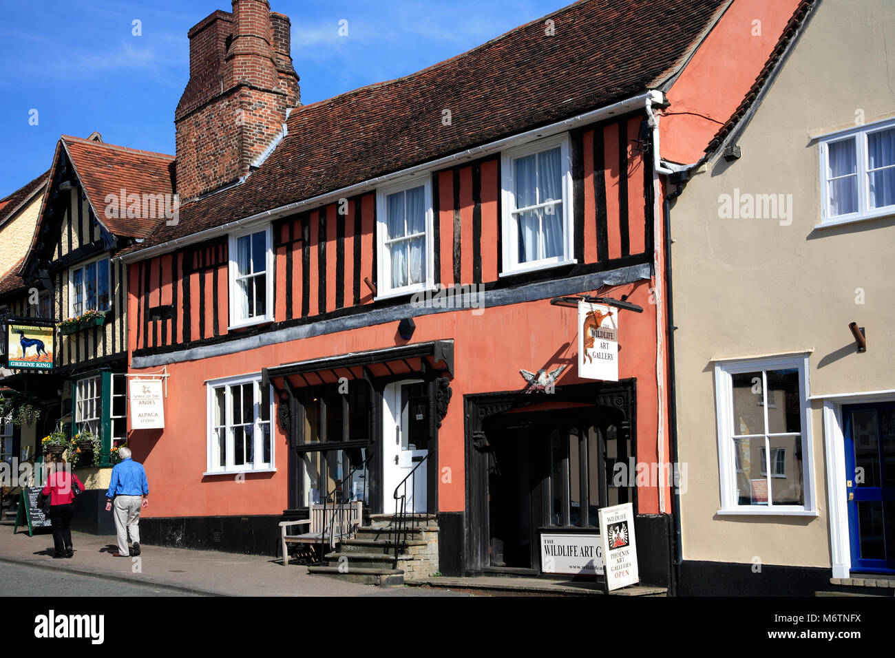 Shops along the high street, Lavenham village, Suffolk County, England, UK Stock Photo