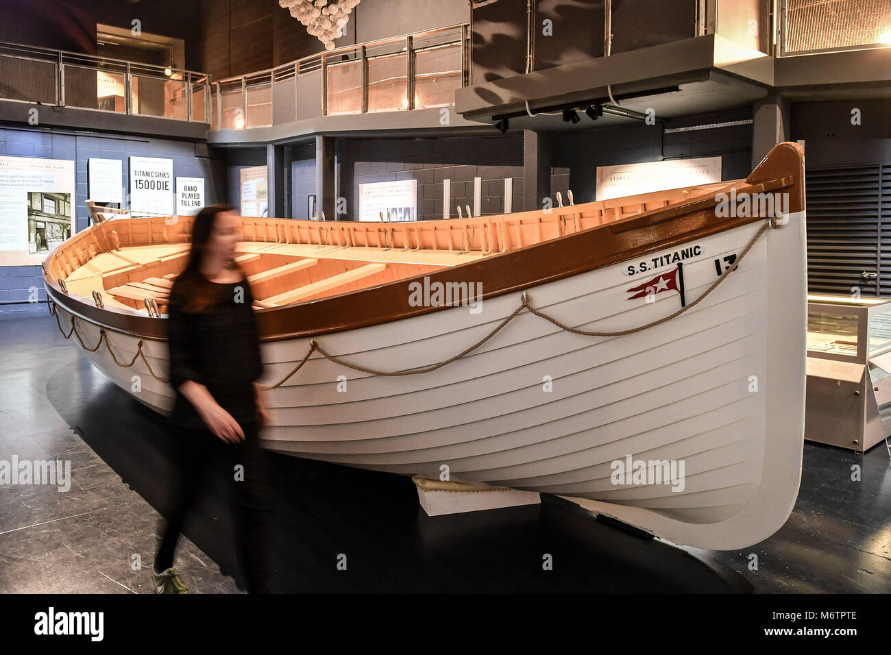 A full scale replica of a lifeboat from RMS Titanic on display during a