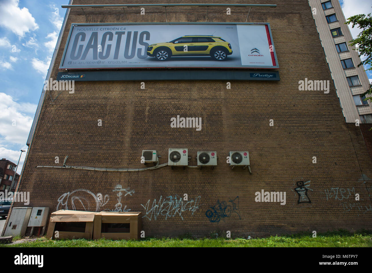 Charleroi, rough shelter. Belgium. Stock Photo