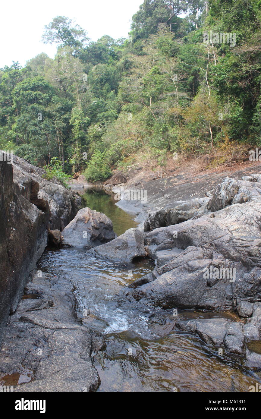 Hiking to Klong Phlu Waterfall Stock Photo