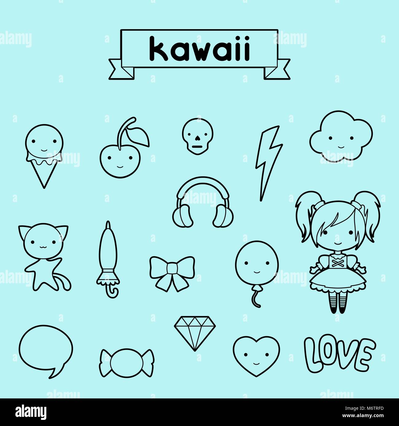 Set of decorative design elements kawaii doodles Stock Vector Image ...