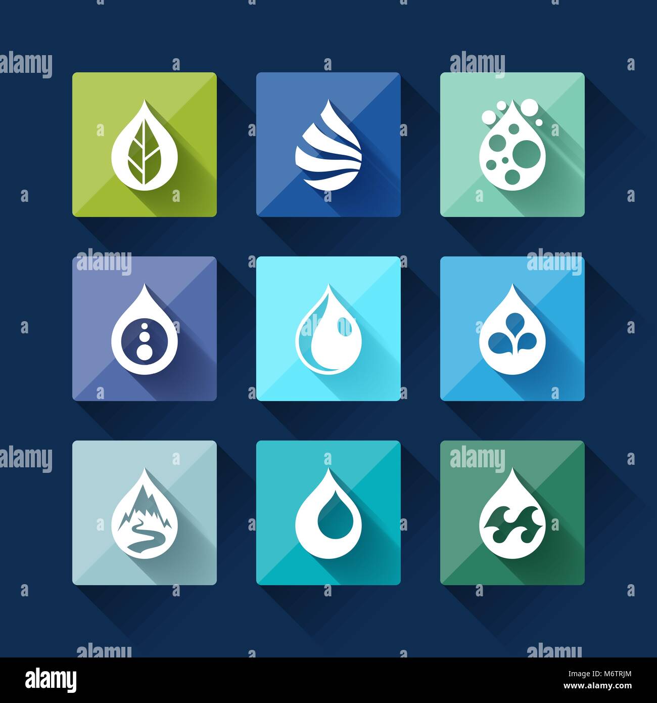 Water drop icons in flat design style Stock Vector