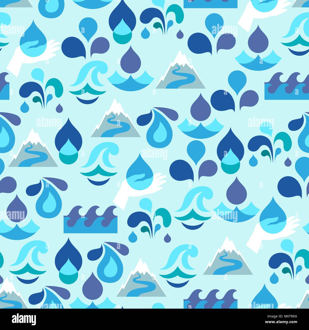 Seamless pattern with water icons in flat design style Stock Vector