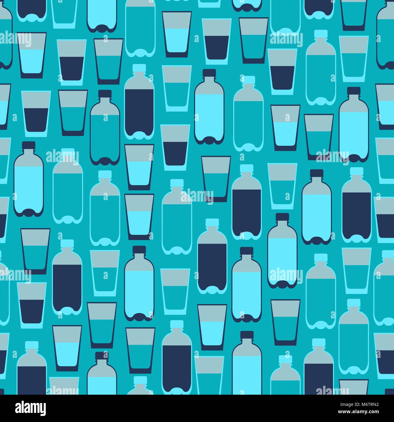 Seamless pattern with plastic bottles and glasses Stock Vector