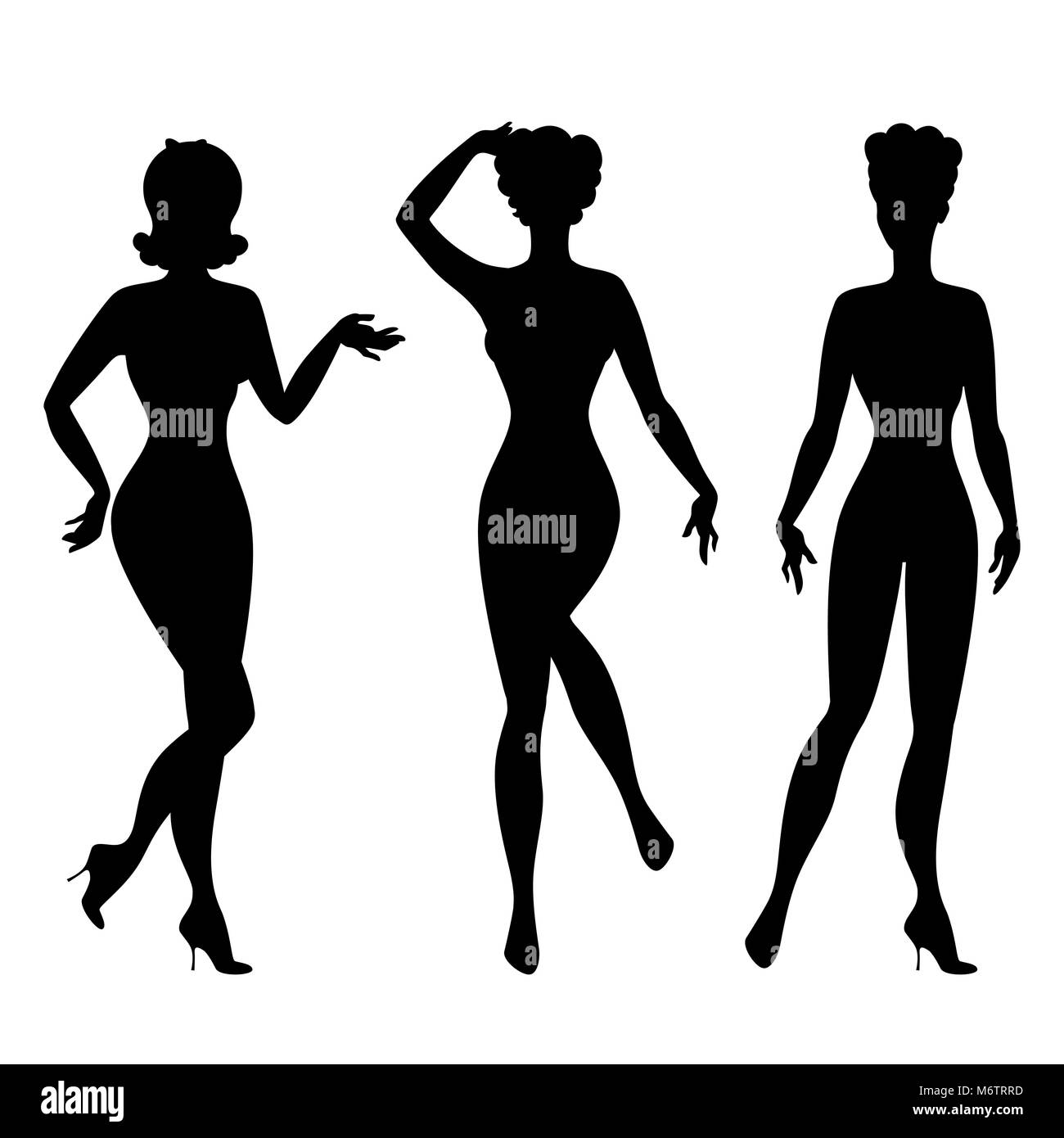 Silhouettes of beautiful pin up girls 1950s style Stock Vector