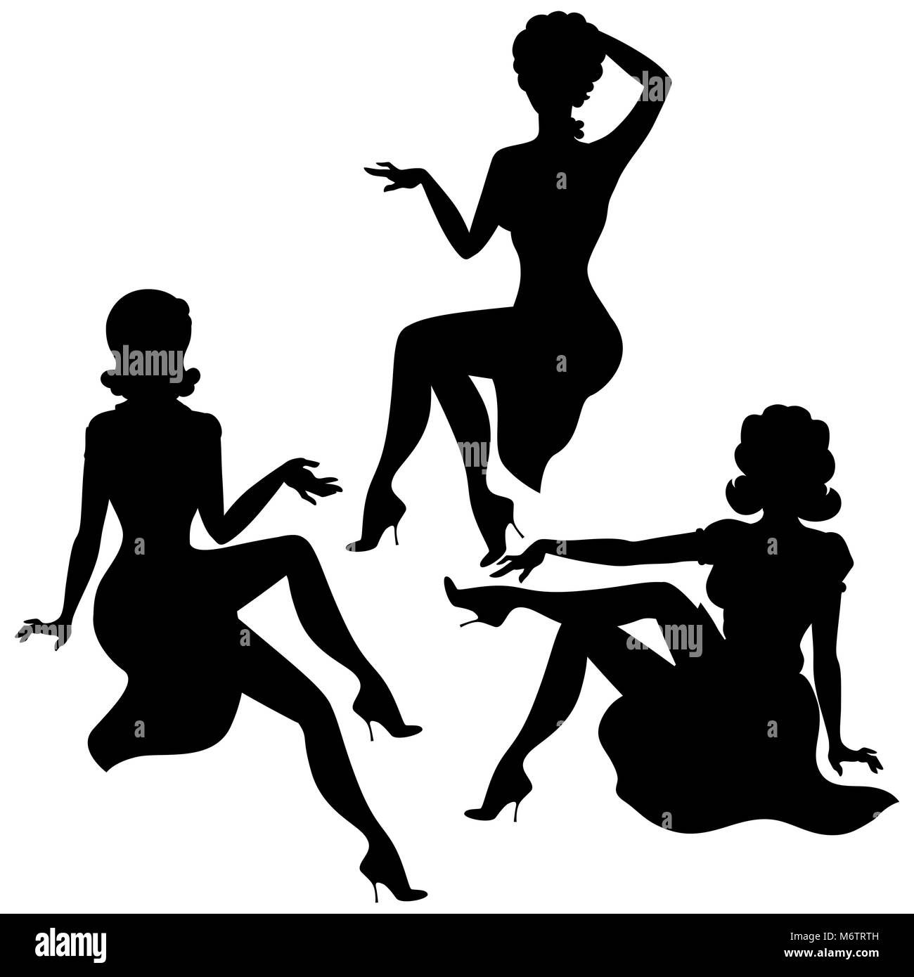 Silhouettes of beautiful pin up girls 1950s style Stock Vector