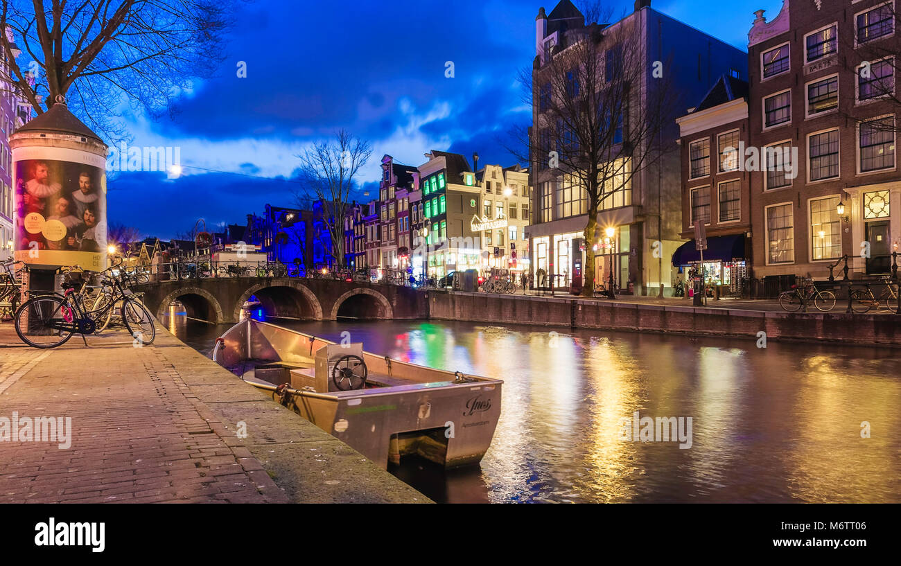 Amsterdam canal, blue hour , Stock Photo