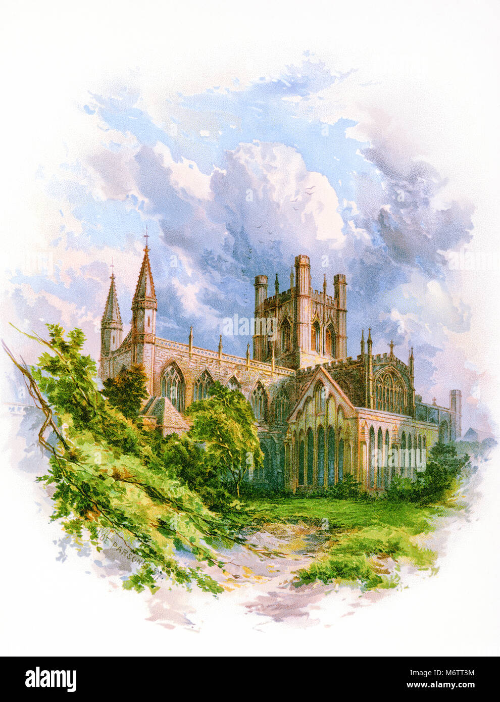 A 10x8 inch colour plate of Chester Cathedral by A. Wilde Parsons (1854-1931) scanned at high resolution from a book published in 1888. Stock Photo