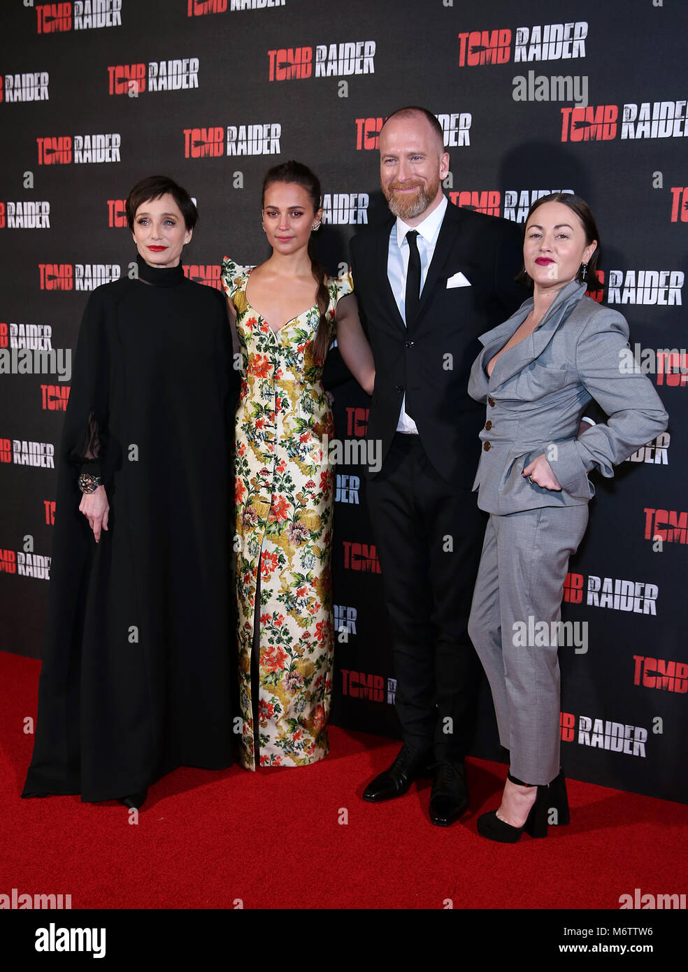 Kristin Scott Thomas, Alicia Vikander, Roar Uthaug and Jaime Winstone