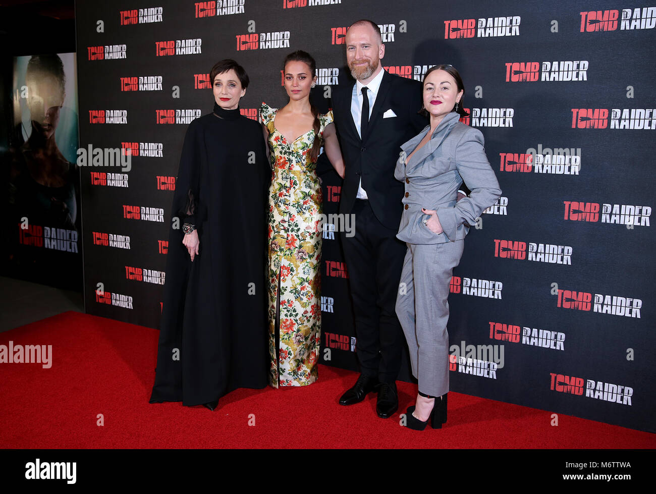 Kristin Scott Thomas, Alicia Vikander, Roar Uthaug and Jaime Winstone