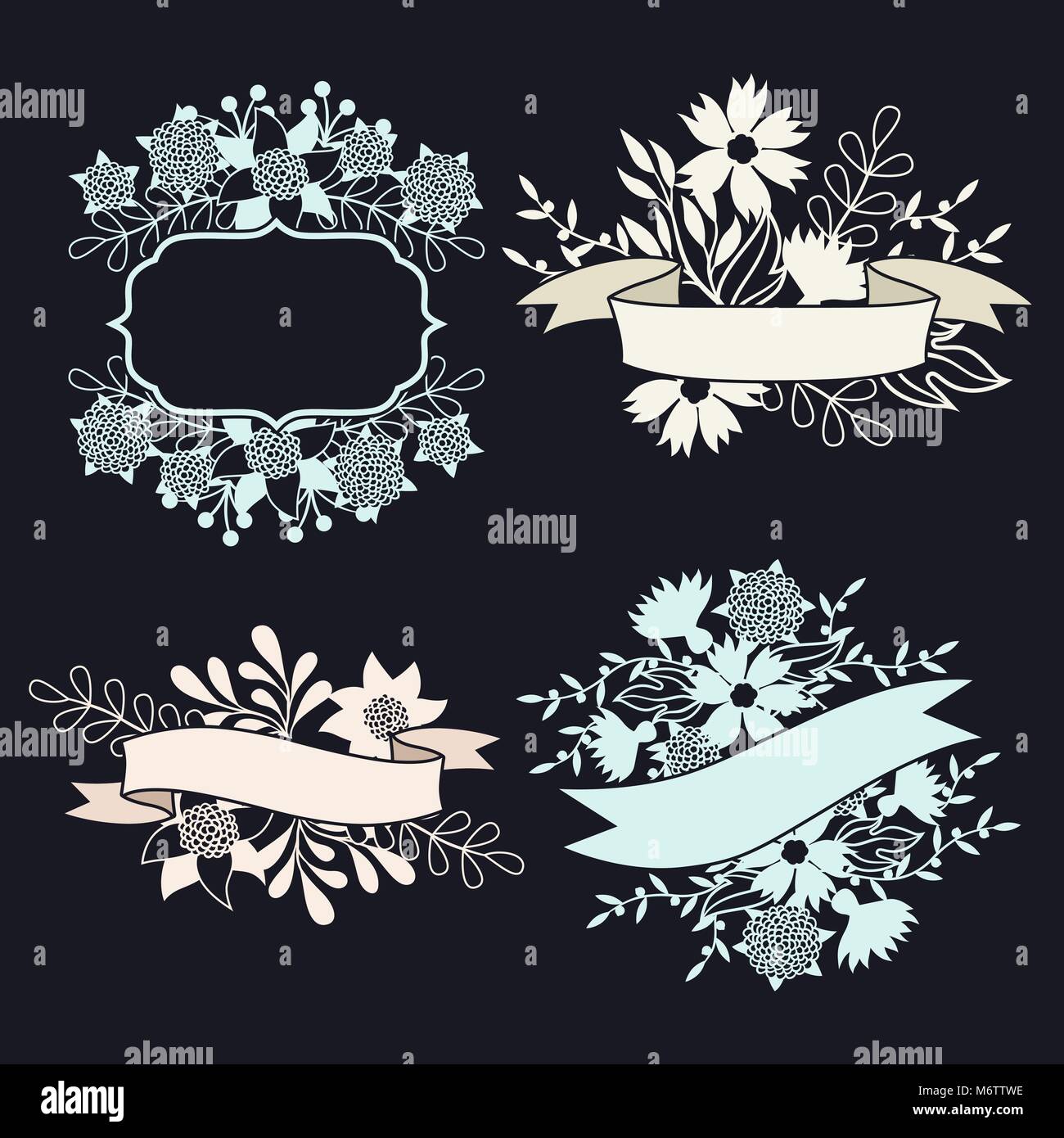 Set of design elements with ribbons, labels and flowers Stock Vector ...