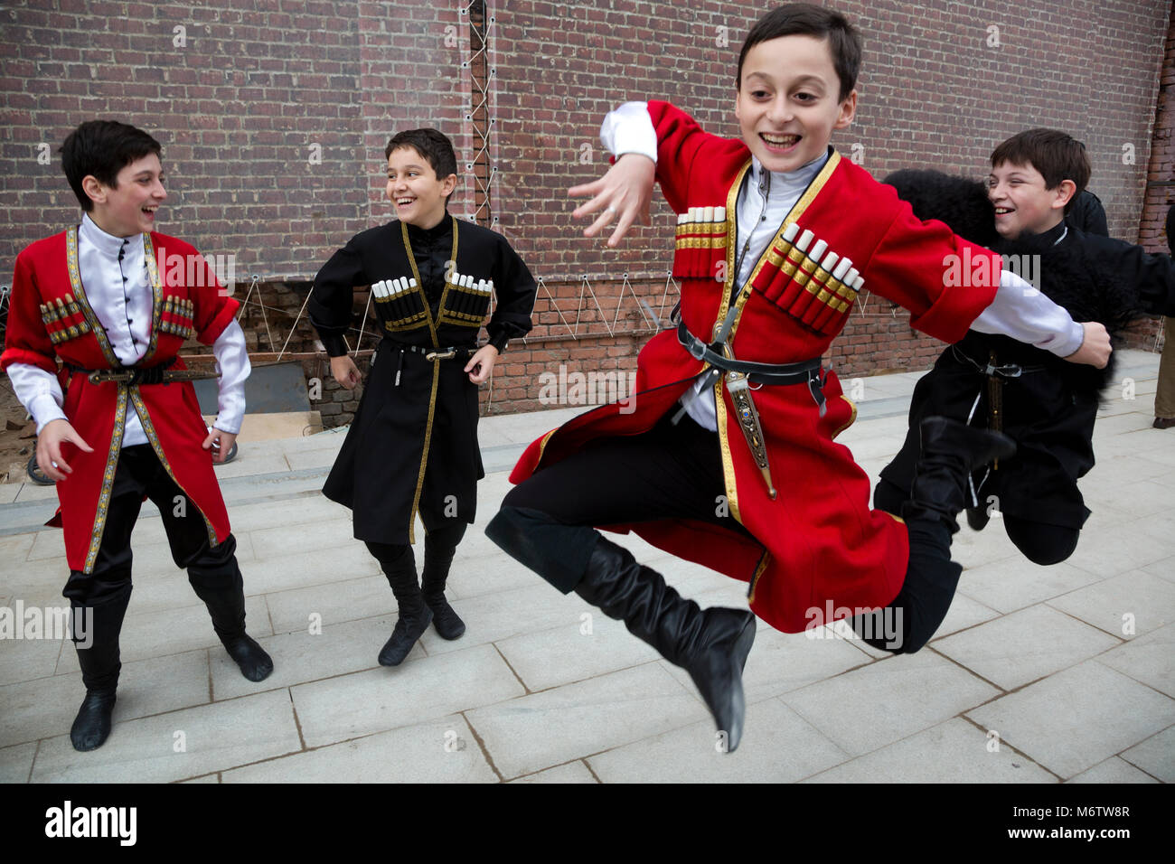 The children's Georgian collective is preparing to perform at the annual autumn festival of Tbilisoba in the Garden Hermitage in the center of Moscow Stock Photo