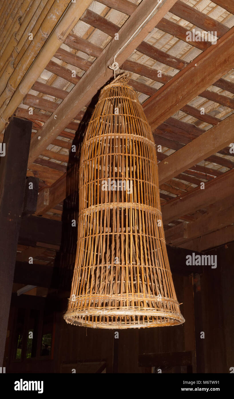 Wooden fish traps used as lights and decorations at the Sarawak