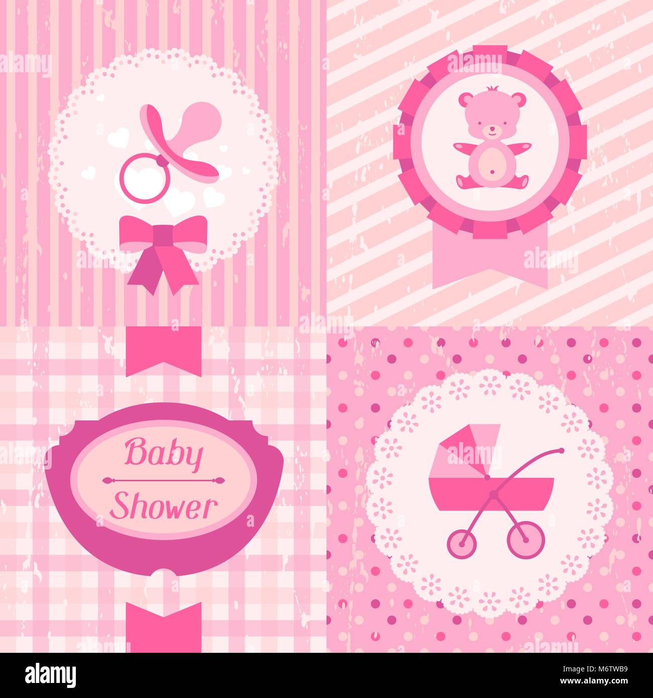 Girl Baby Shower Invitation Cards Stock Vector Art Illustration