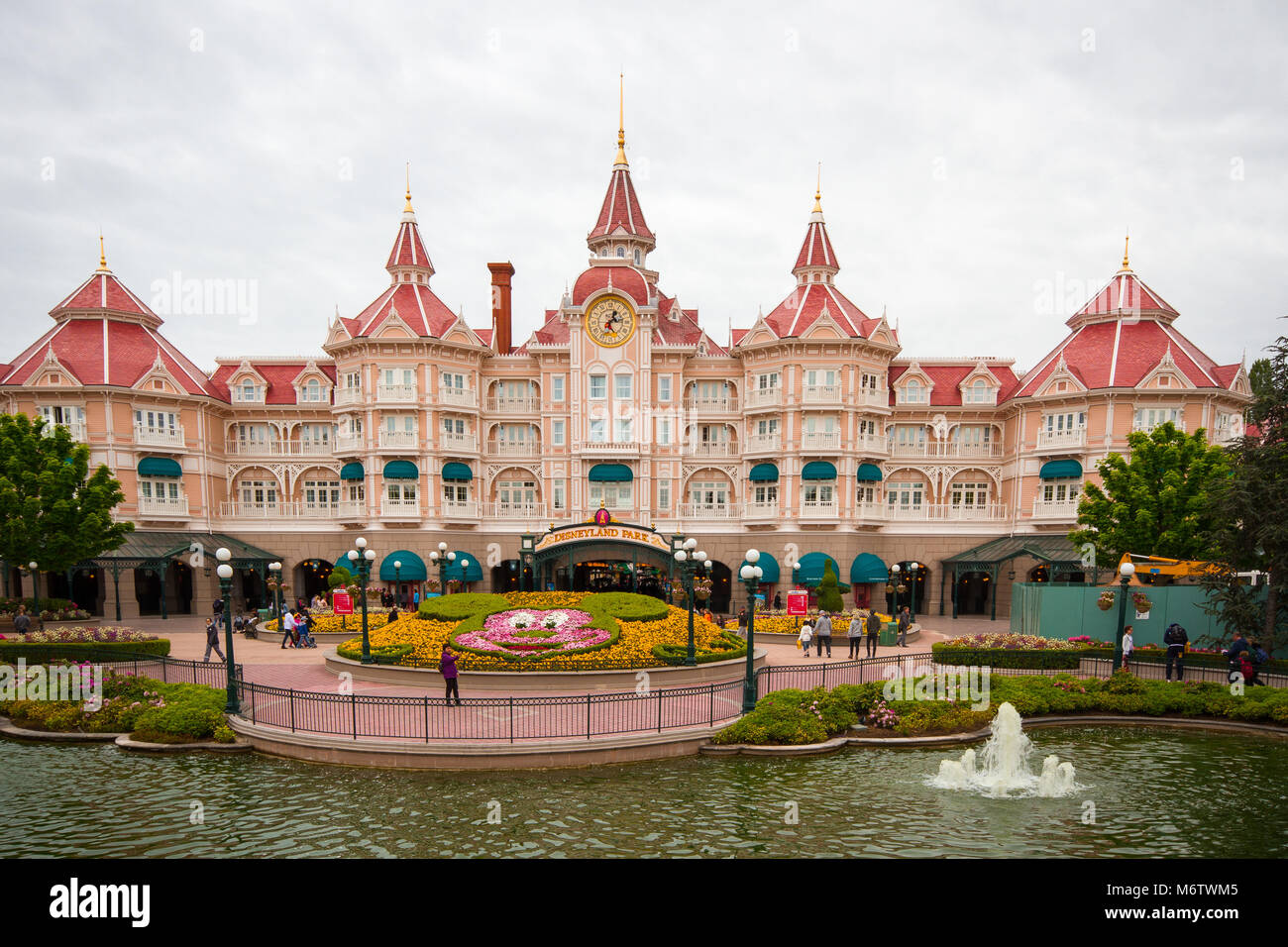The Disneyland Hotel at Eurodisney in Paris is a luxury, five star hotel and the main entrance to the Disneyland Park. Stock Photo